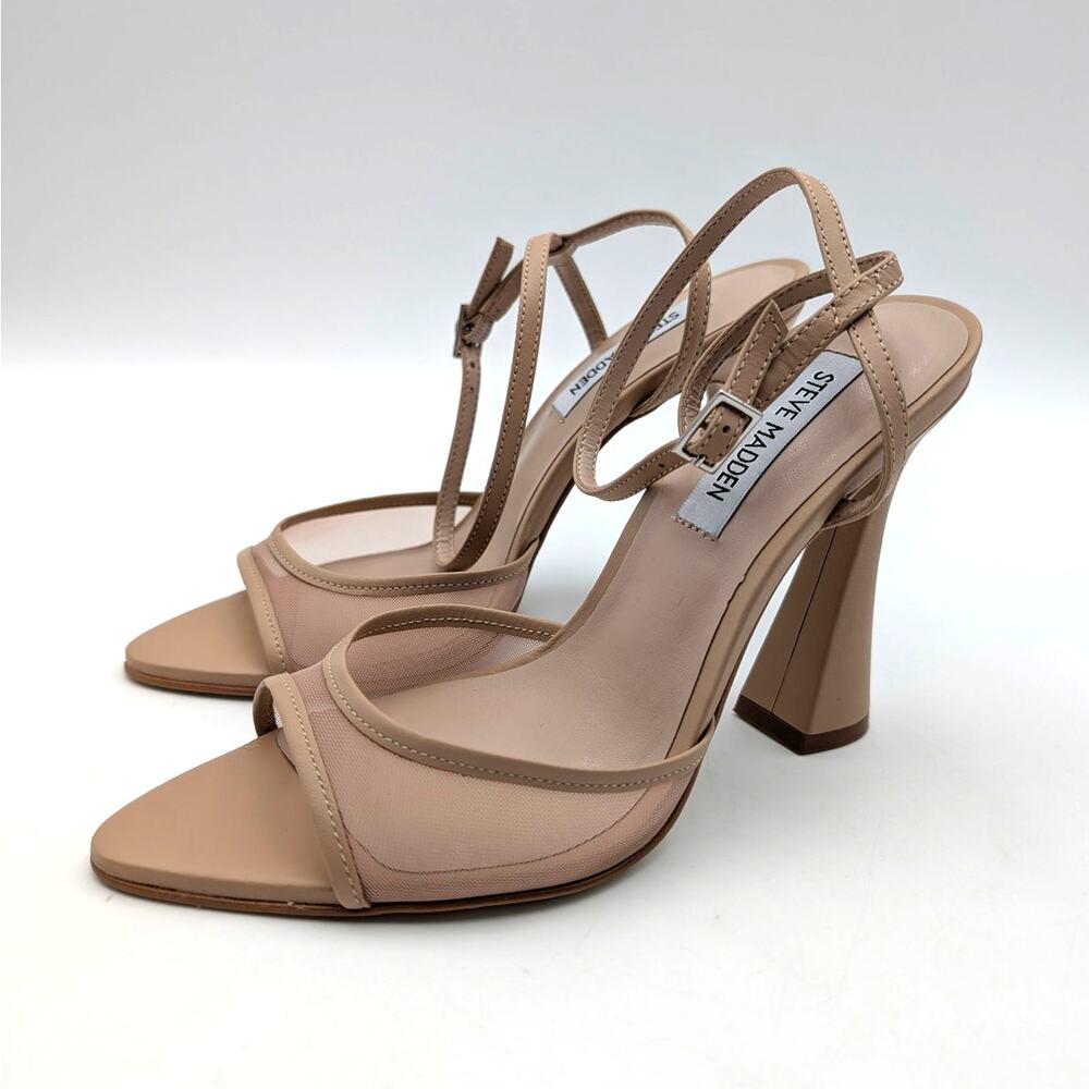 Steve Madden Beki Ankle Strap Sandal Women's Natural Mesh Size US7M EU37.5